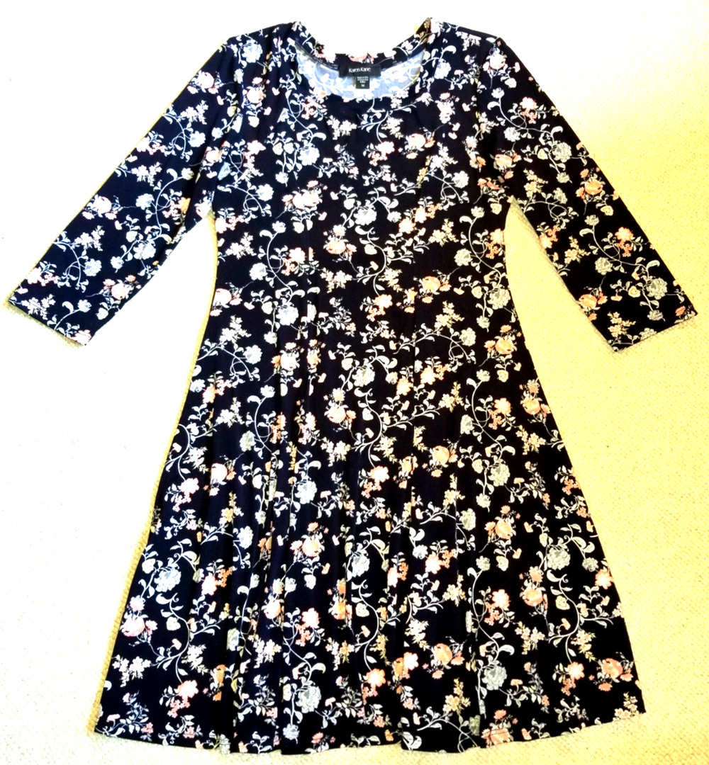NWOT Womens Dress-KAREN KANE-black/pink floral knit Cottagecore old Money-M